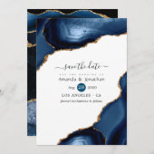 Hochzeit von Marine und Gold Agate Save The Date (Vorne/Hinten)