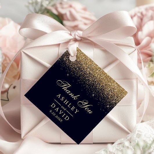 Hochzeit von Marine und Gold Confetti Geschenkanhänger