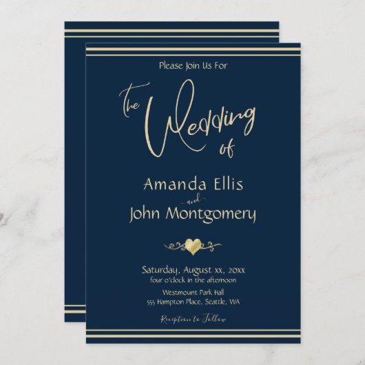 Hochzeit von Marine und Gold Einladung (Vorne/Hinten)