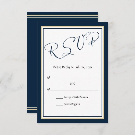 Hochzeit von Marine und Gold RSVP Karte (Vorne/Hinten)