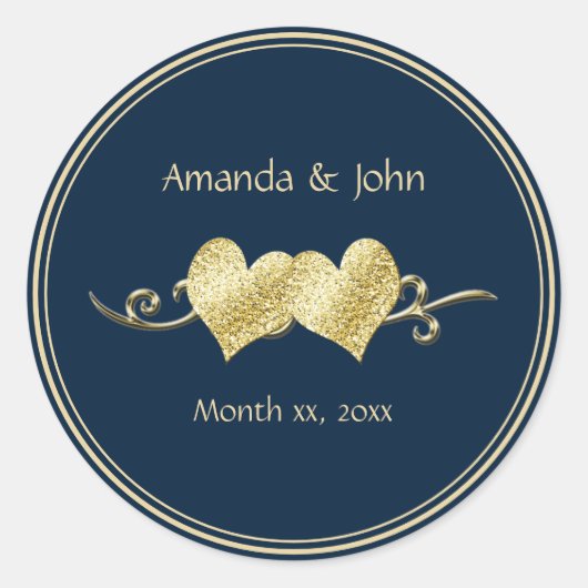 Hochzeit von Marine und Gold Runder Aufkleber (Vorderseite)