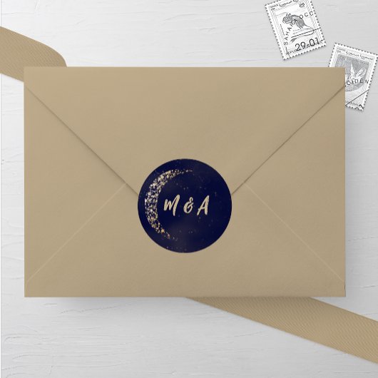 Hochzeit von Marine und Gold Runder Aufkleber