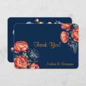 Hochzeit von Marine und Orange Peony Dankeskarte (Vorne/Hinten)