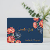 Hochzeit von Marine und Orange Peony Dankeskarte (Stehend Vorderseite)