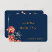 Hochzeit von Marine und Orange Peony Save The Date (Vorne/Hinten)
