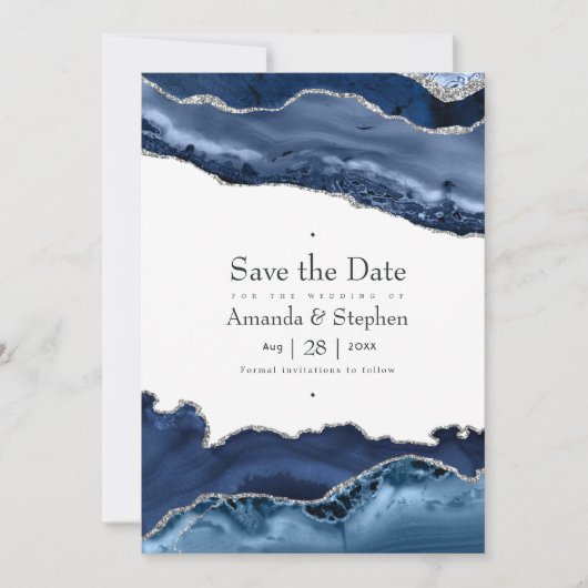 Hochzeit von Marine und Silver Agate Save The Date (Vorderseite)