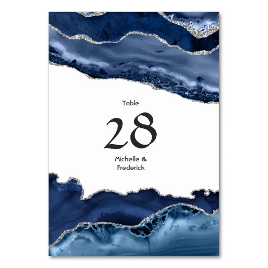 Hochzeit von Marine und Silver Agate Tischnummer (Vorderseite)