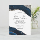 Hochzeit von Marine und Silver Watercolor Einladung (Stehend Vorderseite)