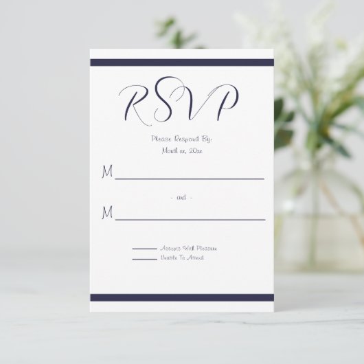 Hochzeit von Marine und Weiß RSVP Karte (Stehend Vorderseite)