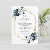 Hochzeit von marinebasierten und hellblauen Schrif Einladung (Stehend Vorderseite)