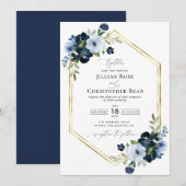 Hochzeit von marinebasierten und hellblauen Schrif Einladung (Vorne/Hinten)