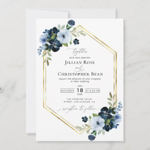 Hochzeit von marinebasierten und hellblauen Schrif Einladung