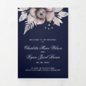 Hochzeit von Marineblau-Mauve-Rustikal-Foto Dreifach-gefaltete Programmkarte (Cover)