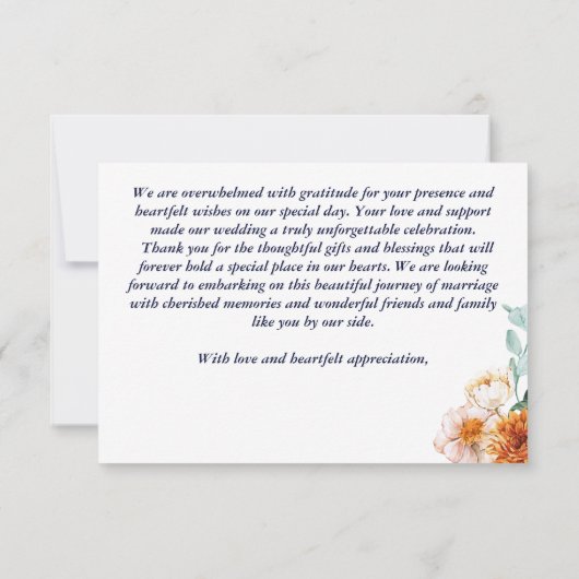 Hochzeit von Marineblau-Rosen Dankeskarte (Rückseite)