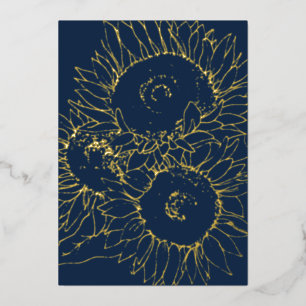 Hochzeit von Marineblau und Goldblumen Folieneinladung