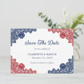 Hochzeit von marineblau und rot-rustikal-blumenges save the date (Stehend Vorderseite)