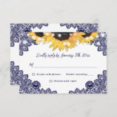 Hochzeit von Marineblau und Sonnenblumen RSVP Karte (Vorne/Hinten)