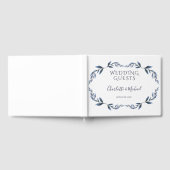 Hochzeit von Marineblau und Weißblättern Gästebuch (Voll)