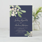 Hochzeit von Marinebranche und Grüne Wasserfarbe Einladung (Stehend Vorderseite)