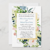 Hochzeit von Marinepfirsichen und Goldflora Einladung (Vorderseite)