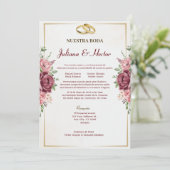 Hochzeit von Maroon und Gold Floral Einladung (Stehend Vorderseite)