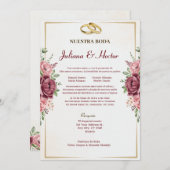 Hochzeit von Maroon und Gold Floral Einladung (Vorne/Hinten)