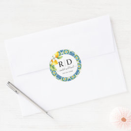 Hochzeit von mediterranen Kacheln und Zitronen Runder Aufkleber