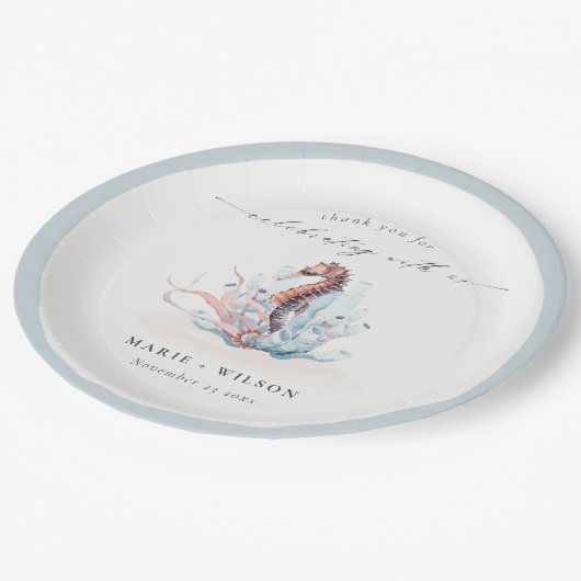 Hochzeit von Meeresalgen mit Unterwasser-Seepferd Pappteller (Schrägansicht)