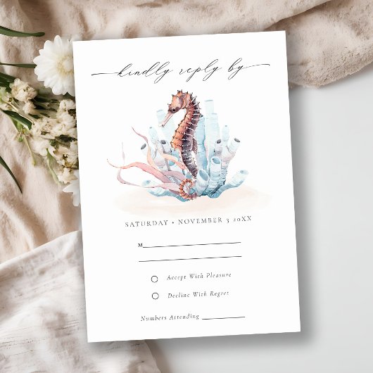 Hochzeit von Meeresalgen mit Unterwasser-Seepferd RSVP Karte