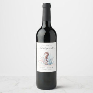 Hochzeit von Meeresalgen mit Unterwasser-Seepferd Weinetikett