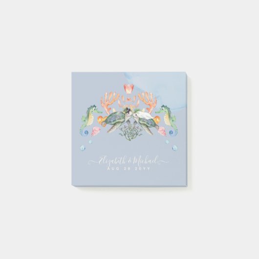 Hochzeit von Meeresschildkröten mit Braut und Bode Post-it Klebezettel (Vorderseite)