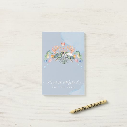 Hochzeit von Meeresschildkröten mit Braut und Bode Post-it Klebezettel (Auf Schreibtisch)