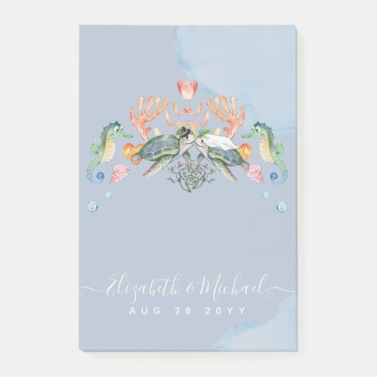 Hochzeit von Meeresschildkröten mit Braut und Bode Post-it Klebezettel (Vorderseite)