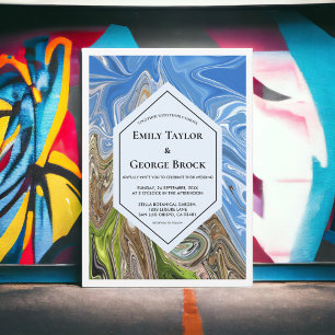 Hochzeit von Minimal Geometric Blue Green Earth To Einladung