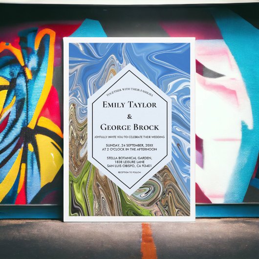 Hochzeit von Minimal Geometric Blue Green Earth To Einladung