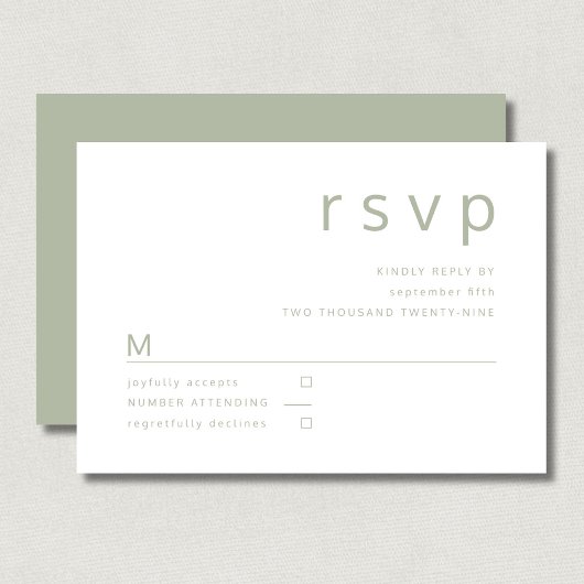 Hochzeit von Minimalistischer Seite grüner Typogra RSVP Karte