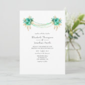 Hochzeit von Minze und Gold Floral Lights Einladung (Stehend Vorderseite)