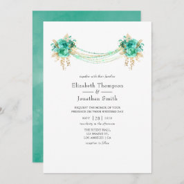 Hochzeit von Minze und Gold Floral Lights Einladung