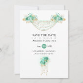 Hochzeit von Minze und Gold Floral Lights Save The Date (Vorderseite)