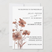 Hochzeit von Mocha Mousse-Wildblumen Einladung (Vorderseite)