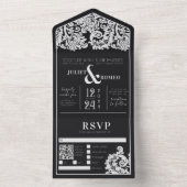 Hochzeit von modernen Schwarz-Weiß-Damaskus All In One Einladung (Innen Boden)