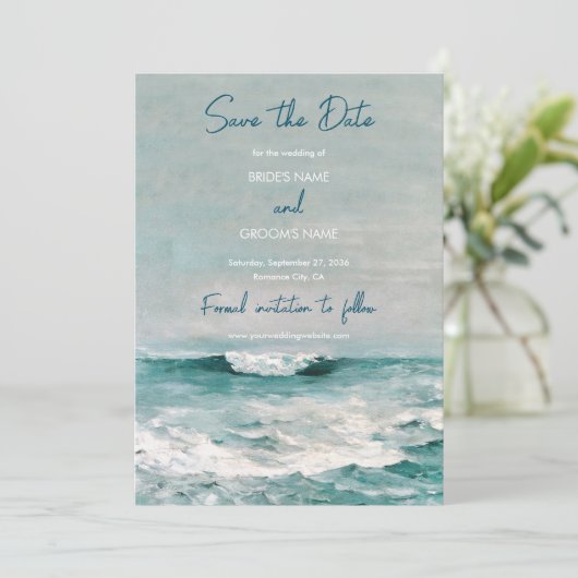 Hochzeit von Monogram, Wasserfarbe Save The Date (Stehend Vorderseite)