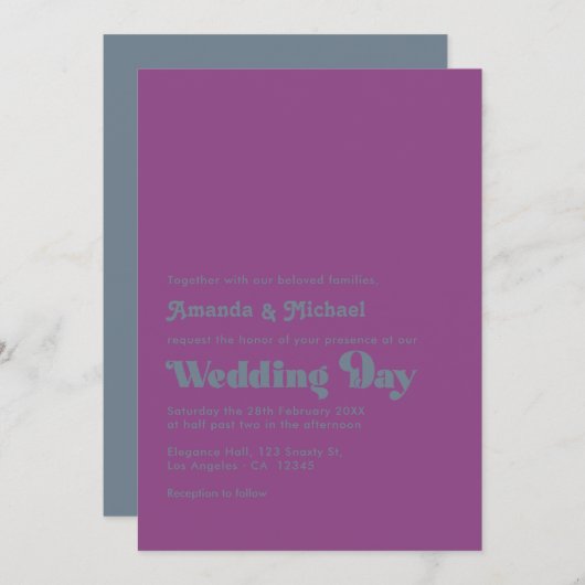 Hochzeit von Moody Plum und Schiefer Retro Typogra Einladung (Vorne/Hinten)
