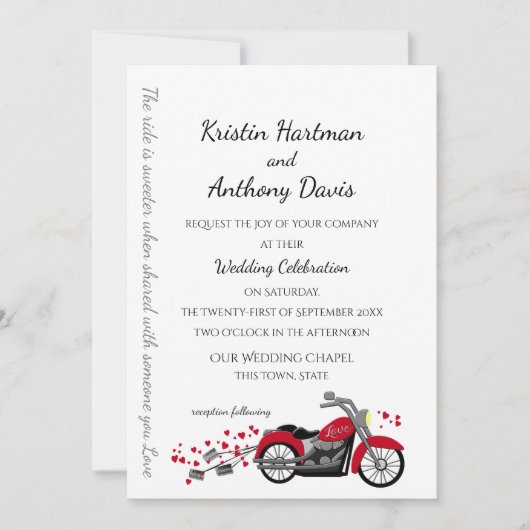 Hochzeit von Motorrädern und Herz Einladung (Vorderseite)