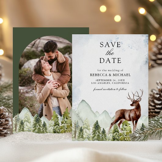 Hochzeit von Mountain Forest Deer Foto Save The Date
