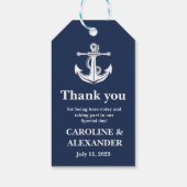 Hochzeit von Navy Blue Anchor Nautical Coastal Geschenkanhänger (Rückseite)