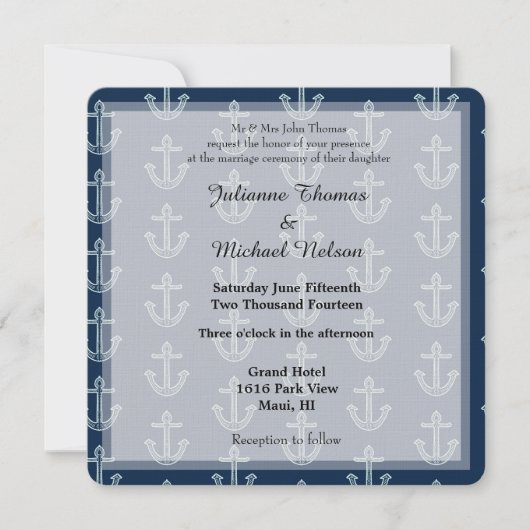 Hochzeit von Navy Blue Anchors Einladung (Vorderseite)