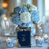 Hochzeit von Navy Blue and Gold Foil Rose Tischnummer