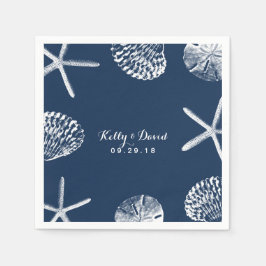 Hochzeit von Navy Blue Beach Seashells Serviette