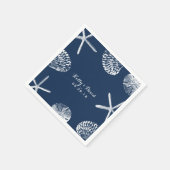 Hochzeit von Navy Blue Beach Seashells Serviette (Ecke)